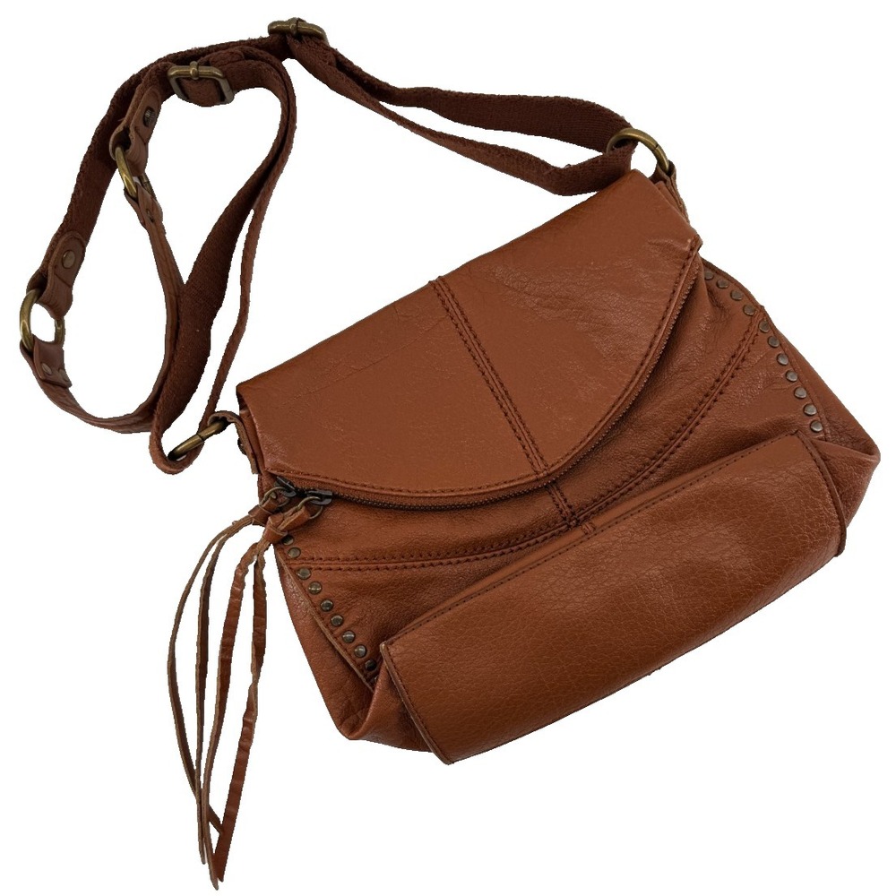The Sak Silverlake Brown Leather Crossbody Bag Studded Flap Boho